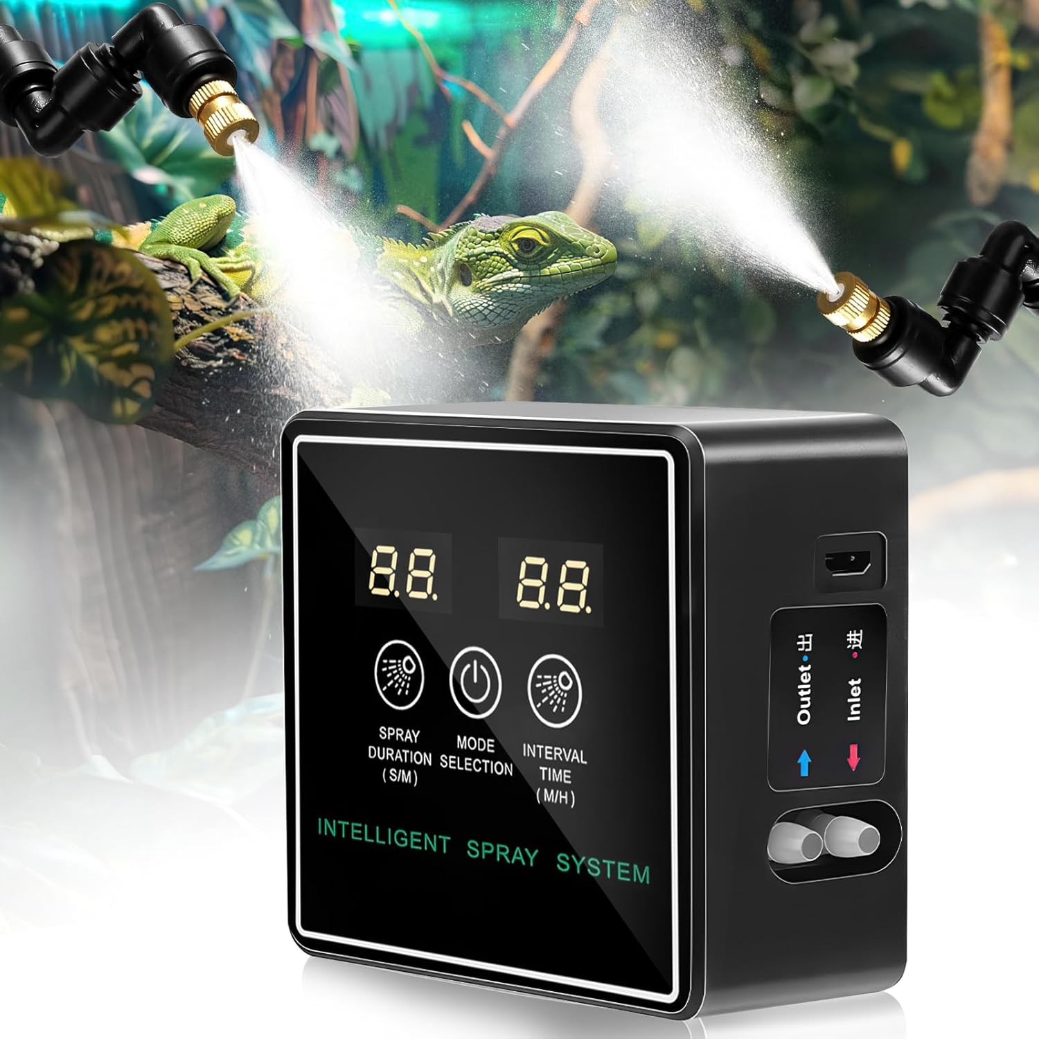 Nebulizzatore Per Rettili Vegena – Umidificatore Intelligente Con Timer, Ugelli Regolabili 360° Per Terrari, Piante E Serre, Ricrea L'Ambiente Della Foresta Pluviale